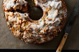 olive oil cake with rosemary and pine nuts